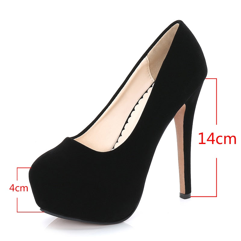 platform heels women&#39;s shoes female high heels shoes flock platform Heeled shoes pumps women night club thin heel sexy size 43