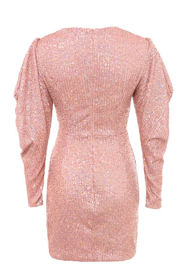 Rose Gold Holographic Sequined Wrap Dress