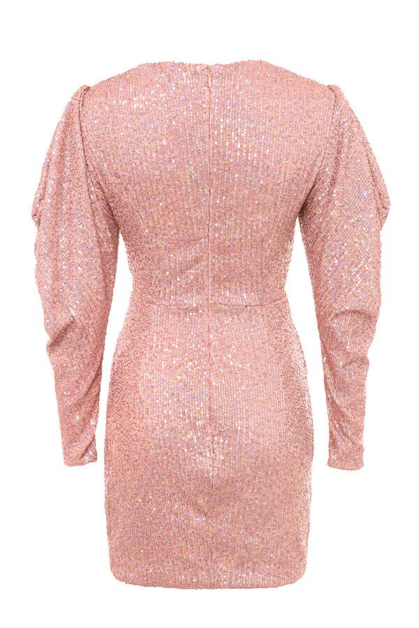 Rose Gold Holographic Sequined Wrap Dress Pink / S Rose Gold Holographic Sequined Wrap Dress Pink / S