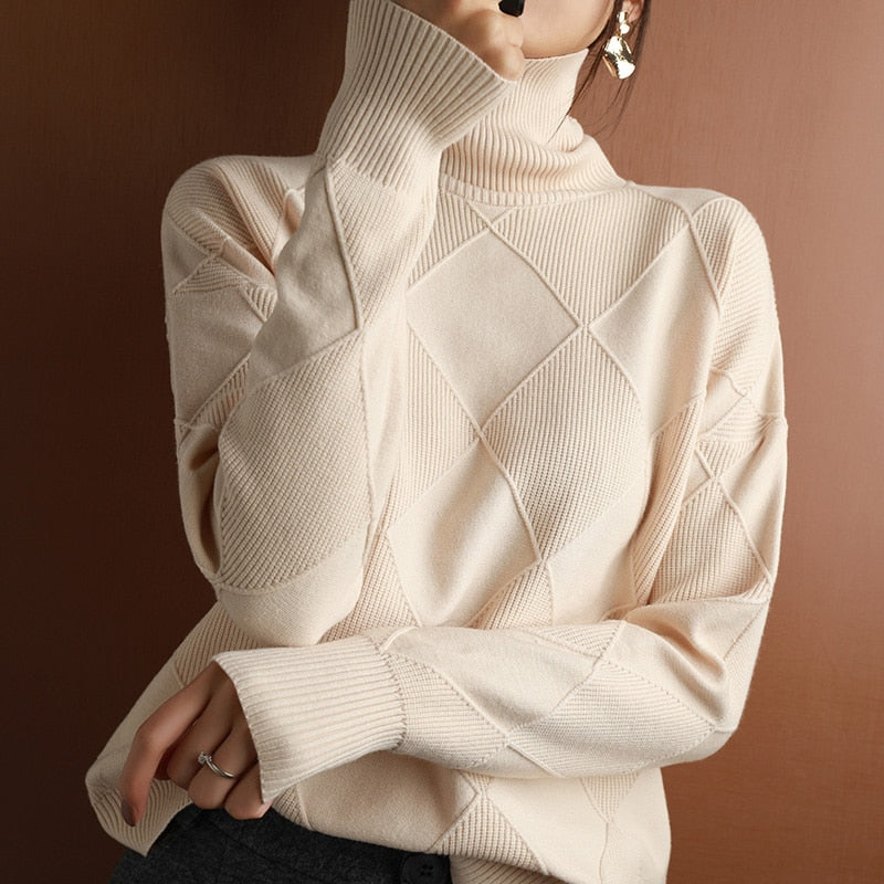 Cashmere sweater women sweater pure color knitted turtleneck pullover 100% pure wool loose large size sweater women