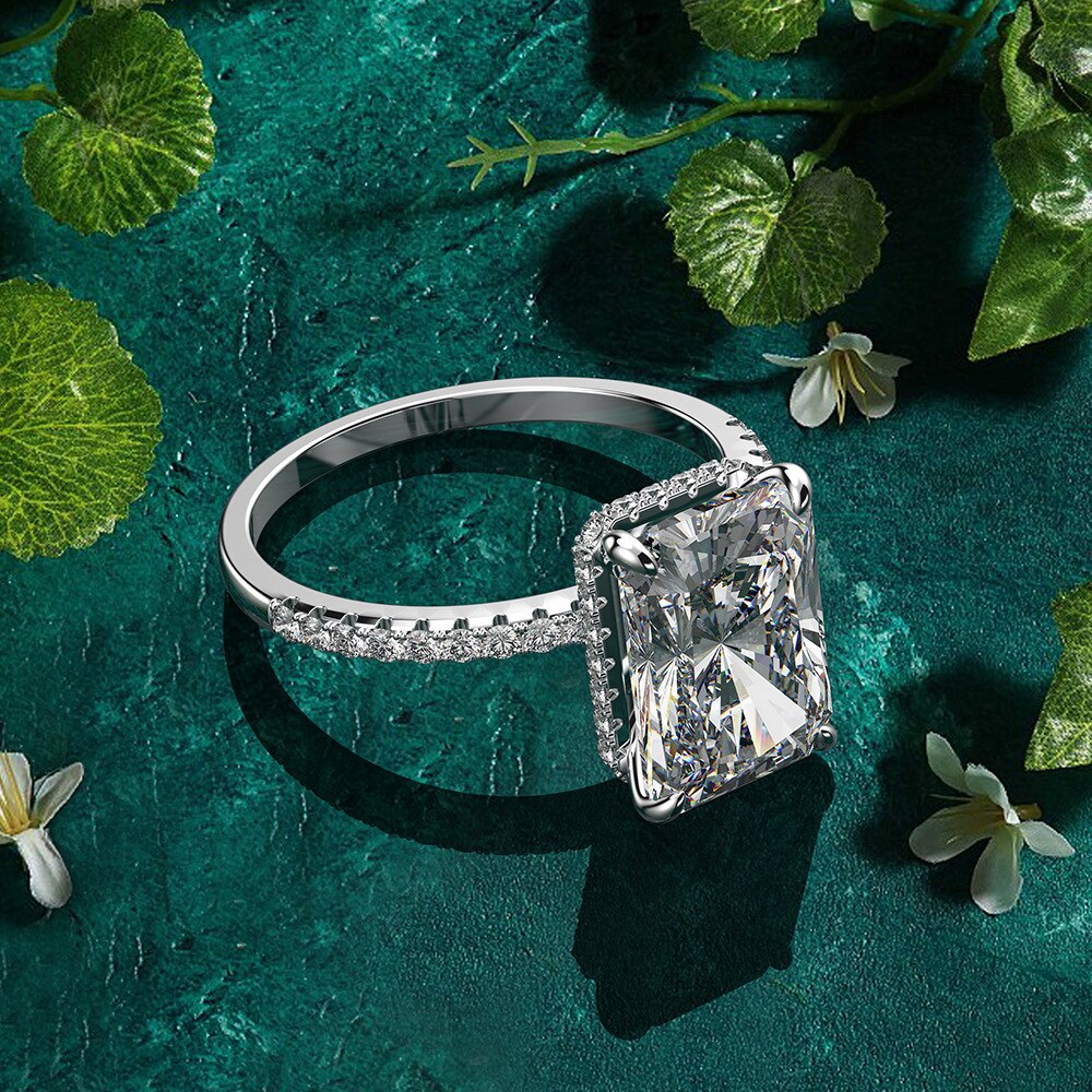 925 Sterling Silver Emerald Cut Diamond Wedding Rings