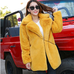 Winter Women High Quality Faux Rabbit Fur Coat Luxury Fur Coat Loose Lapel OverCoat Thick Warm Plus Size Female Plush Coats