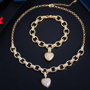 585 Gold Color Love Heart Shape Charm Bracelet Pendant Necklace