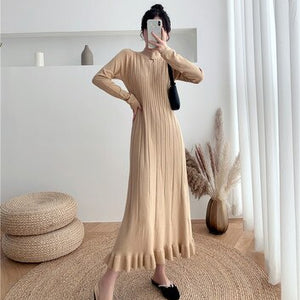 Long Knitted Sweater A-Line Fashion Ruffle Jumper Dresses