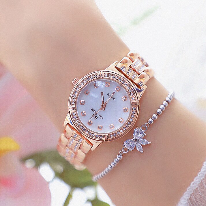 Yellow Gold Plated Ladies Watch with Strass Diamond Water Resistant