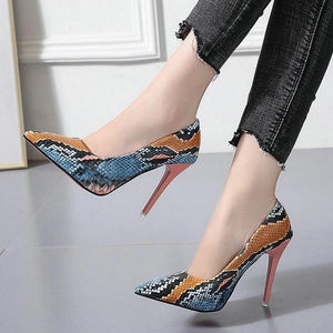 Stiletto Heels High Pumps Women Snake Skin Pumps Pointed Toe Shoes Female Shallow Party Shoes Ladies Spring Big Size 42 Dropship