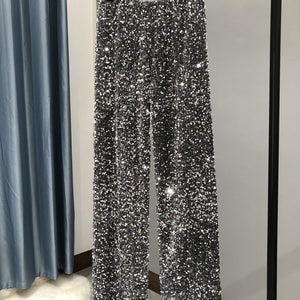 The New Women&#39;s Fashion Trendy Sparkling Gold Pants Relaxation of Tall Waist Wide-legged Pants Women&#39;s South Korean Style