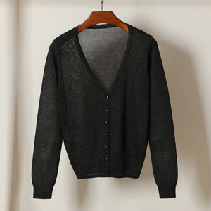 Size M-6XL  Women V-Neck Knitted Casual Loose Full Sleeve Sweaters Cardigans Lady Knitting Outwear