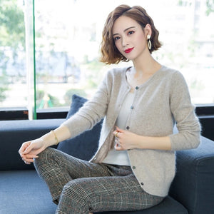 Long Sleeve Knitted Mink Cashmere Cardigan Sweater