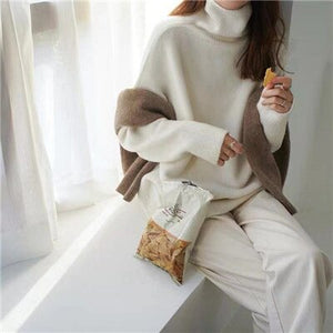 High Neck Loose Wool Pullover Thick Knitted Sweater