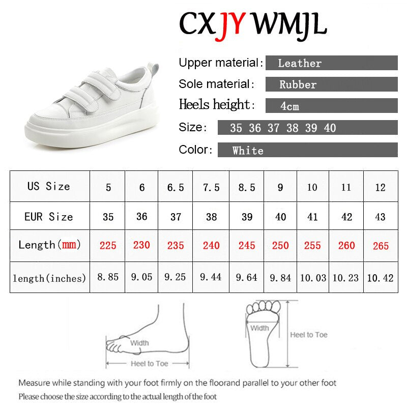 CXJYWMJL Genuine Leather Women Platform Sneakers Spring Hook & Loop Little White Shoes Ladies Thick Bottom Vulcanized Shoes