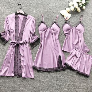 robe ensembles Women Pajamas Silk Lace Bathrobe Set Nightie Nightdress Pajamas Women Lingerie Sleepwear Babydoll robe de nuit