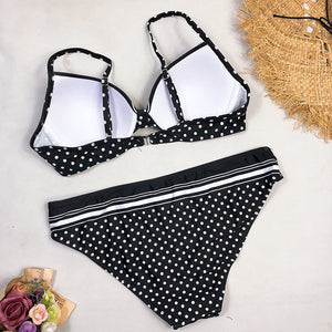 Black  Swimming Suit For Women Dot Polka Swimsuit Padded Push-up Bikini Set