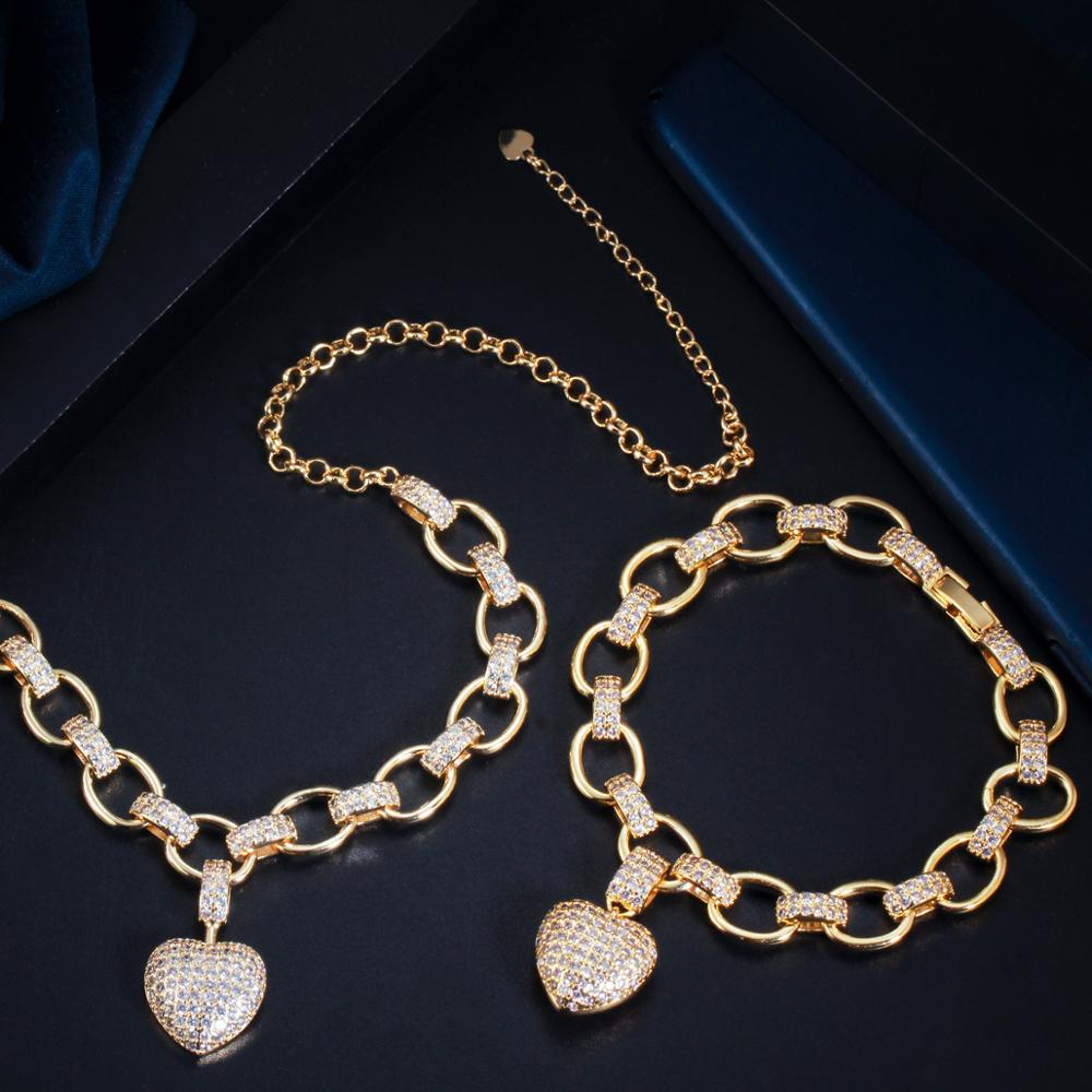 585 Gold Color Love Heart Shape Charm Bracelet Pendant Necklace