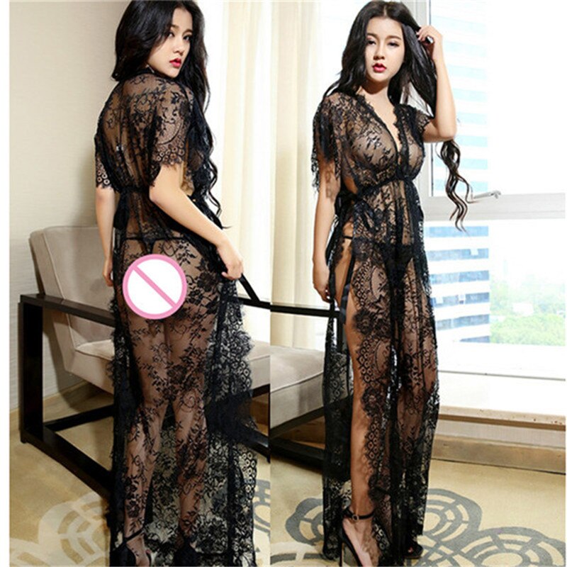 Sexy Lingerie Sex Costumes Erotic Dresses Hot Women Lace Long Porno Cosplay Dresses Underwear Kimino Nightgown Intimates Slips