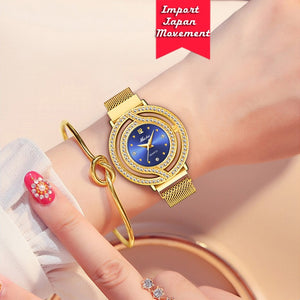 Magnetic Hollow Blue Quartz Gold Wrist Watch