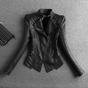 2022 New Women&#39;s Jacket Fashion Black Motorcycle Leather Jacket Women Zippers Basic Coat Biker Leather Coat 4XL C-2