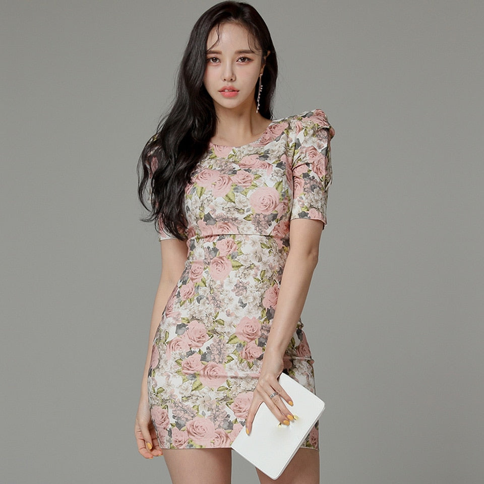 Floral Elegant Office Dress 2021 Summer Korean Style Mini Dress Simple Puff Sleeves High Waist Tight Party Dress Women CX2695 / S Floral Elegant Office Dress 2021 Summer Korean Style Mini Dress Simple Puff Sleeves High Waist Tight Party Dress Women CX2695 / S