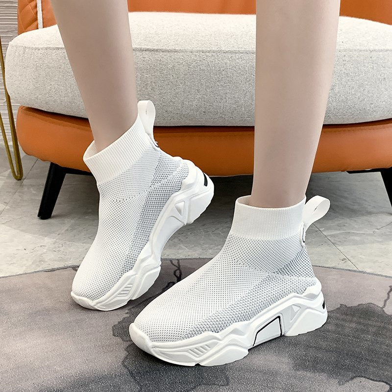 Stretch Fabric Knit Platform Sneakers