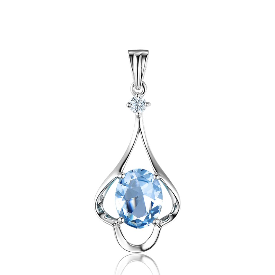 925 Sterling Silver 3CT Oval Sapphire Topaz necklace