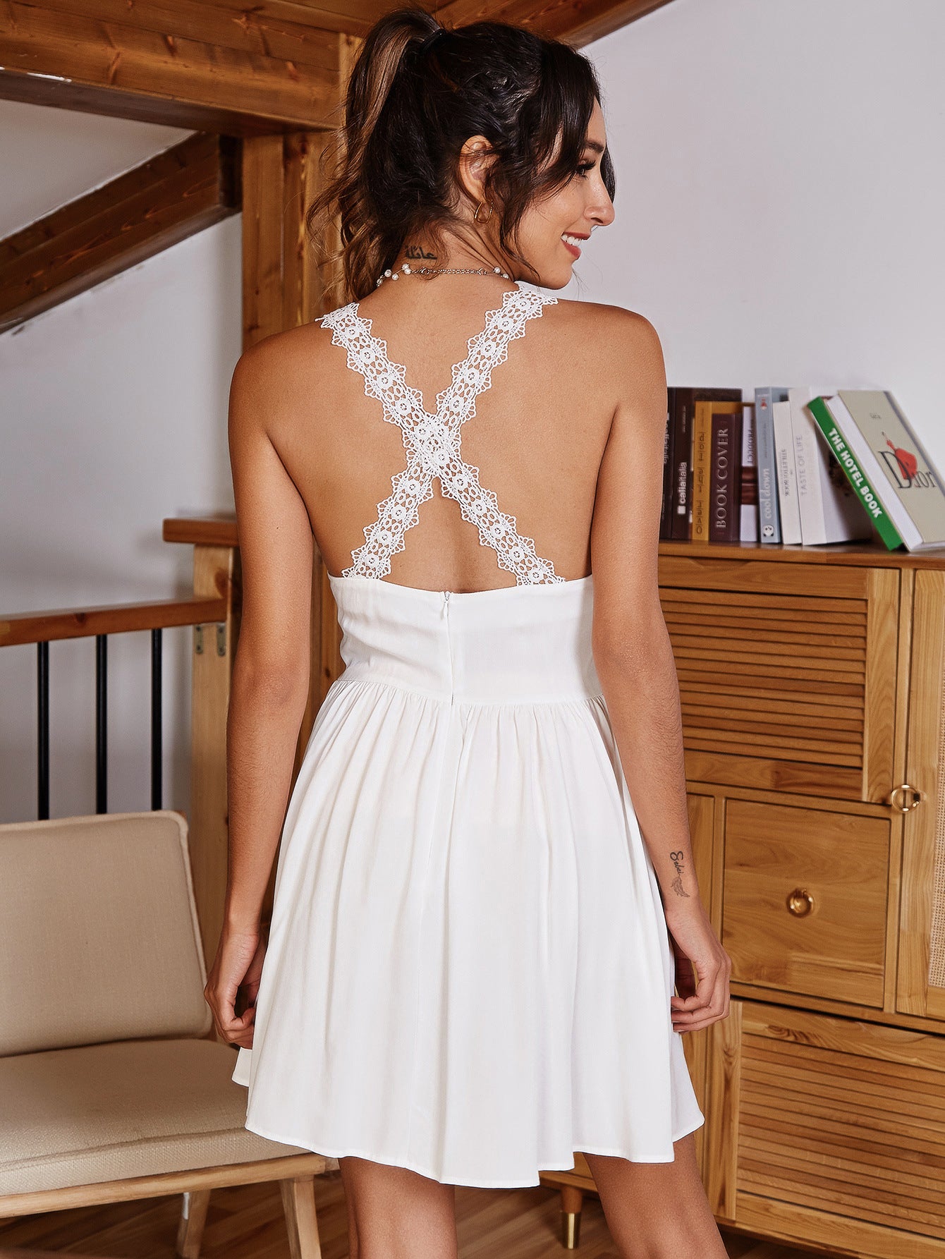Cami Dress Waist Slimming Cross Shoulder Strap Backless Elegant Dinner Dress