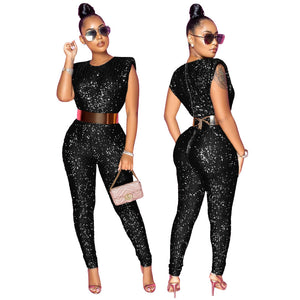 Autumn New Sequined Sexy Sleeveless Slim Fit Bodysuit Women without Belt