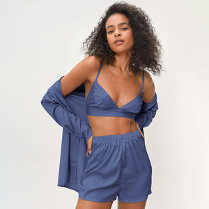 Summer Fashion Cheap Pajamas Three-Piece Set 2022 Thin Ice Silk Sexy Casual Outdoor Ladies Homewear