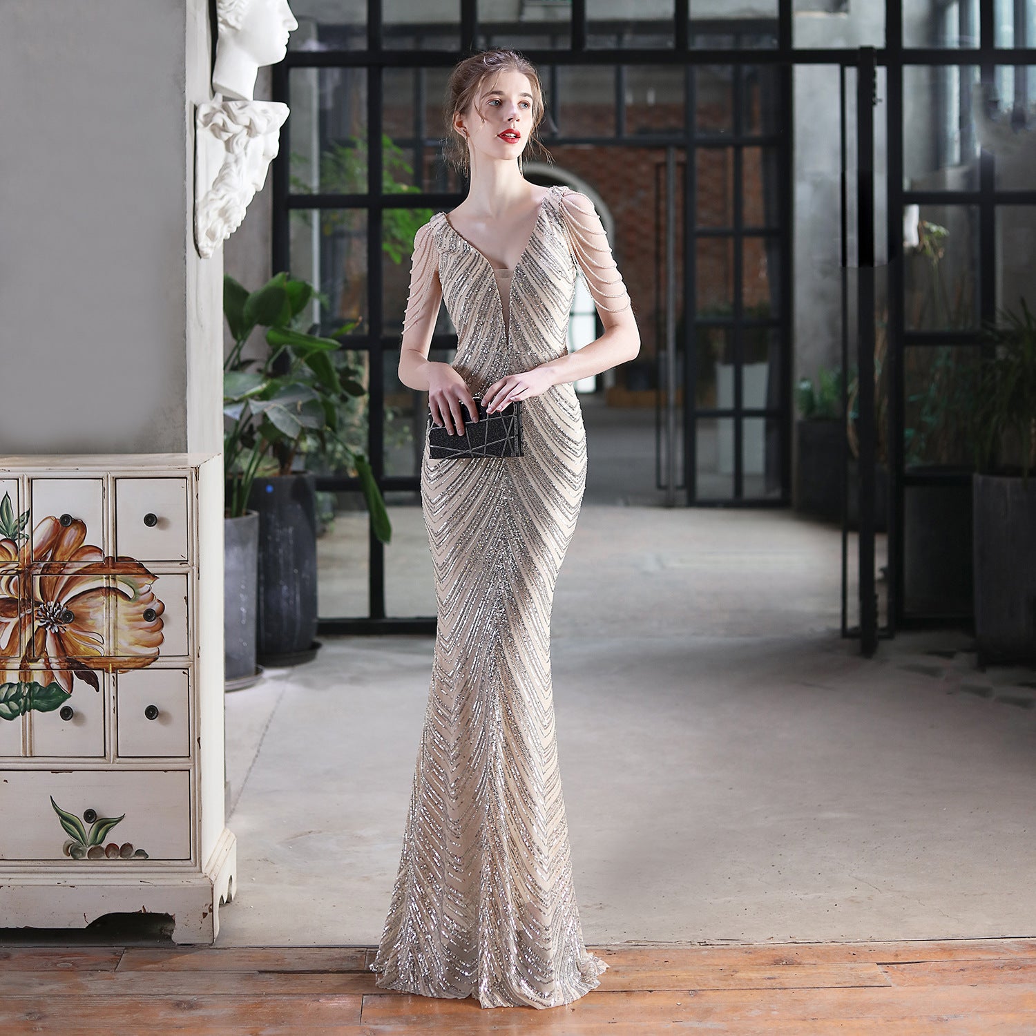 Burgundy Sequined Fishtail Long Dress Performance Internet Celebrity Event Banquet Car Model Etiquette Evening Dress - size XXL by Dorris Wedding Burgundy Sequined Fishtail Long Dress Performance Internet Celebrity Event Banquet Car Model Etiquette Evening Dress - size XXL by Dorris Wedding