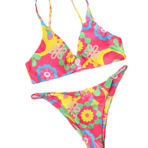 New Floral Print Triangle Cup Sexy Bikini Split Swimsuit Swimwear Women