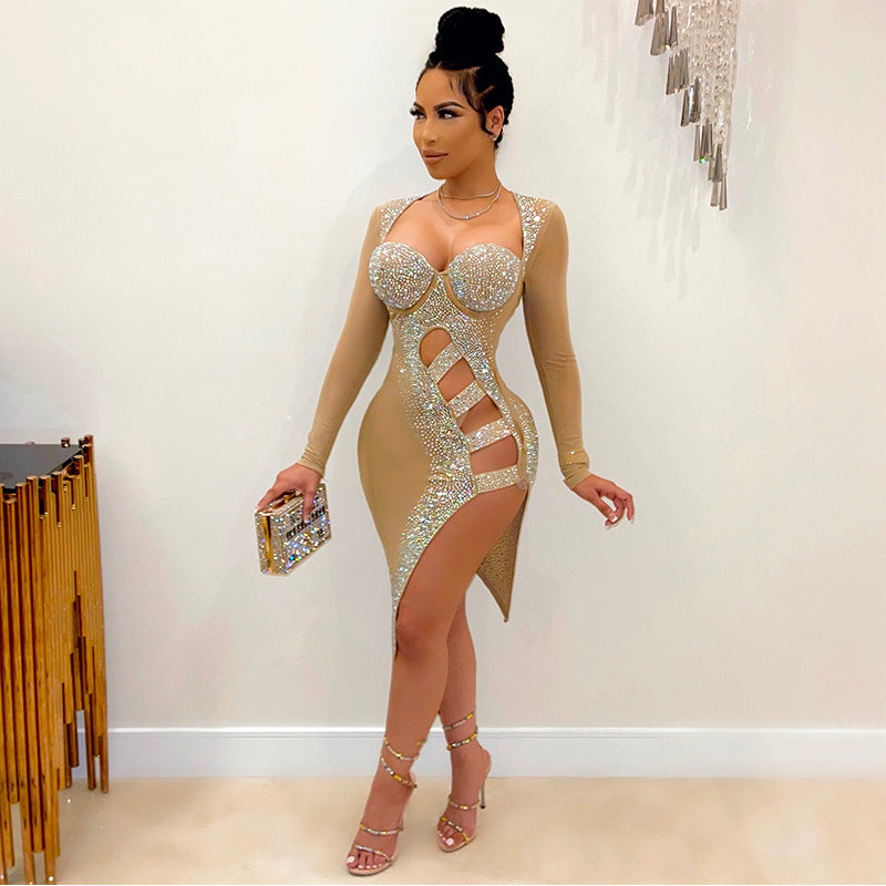 Summer Standalone Night Club Style Sexy Diamond-See-through Hip Irregu – Global Fashions GC