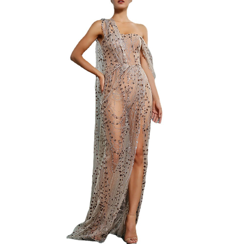 2021 New  Sleeveless Slit Dress Golden Tube Top Panel Pressing Dress Formal Gown