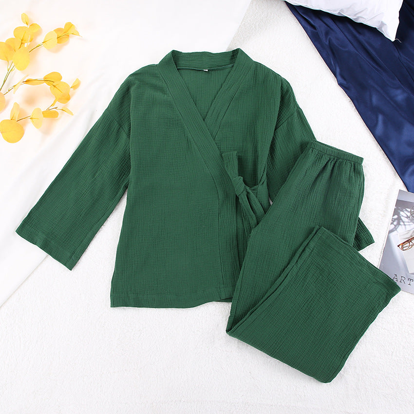 2022 Early Spring Solid Color Pajamas Suit Casual Loose Trousers Nightgown Cardigan Cotton Fashion Home Wear Women