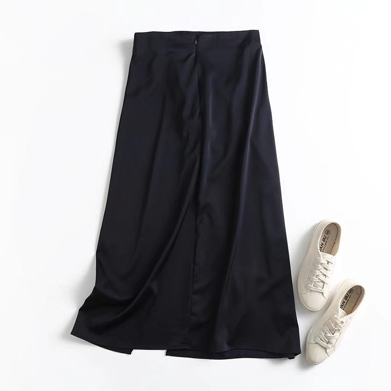 Women Bow Tie Design Copper Simple Style New Skirt Black Autumn Drape Large Swing Dress