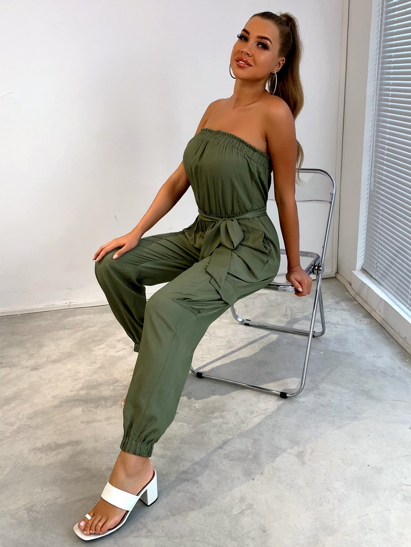 Women Clothing Summer  Sexy Bandeau One-Shoulder Ankle-Tied One-Piece Trousers for Women