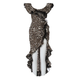 2021 Summer New Temperament Sexy off-the-Shoulder Ruffled Leopard Irregular Nightclub Dress