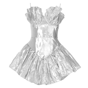 2021 Summer Sexy Pleated Metal Fabric Waist Tight Flounced Skirt Swing Strap Dinner Dress for Women