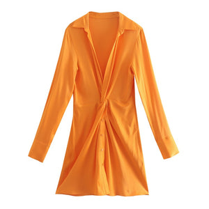 2022 Spring Women Clothes New Casual Style Long Sleeve Polo Collar Silk Satin  Dress
