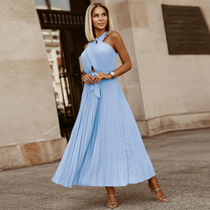 2022 Summer  New Sexy Temperament Design Cross Tube Top Pleated Skirt Chiffon Dress for Women