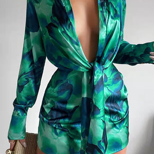 New   Style Sexy Women Wear Digital Printing Series Button Long Sleeve Shirt Dress