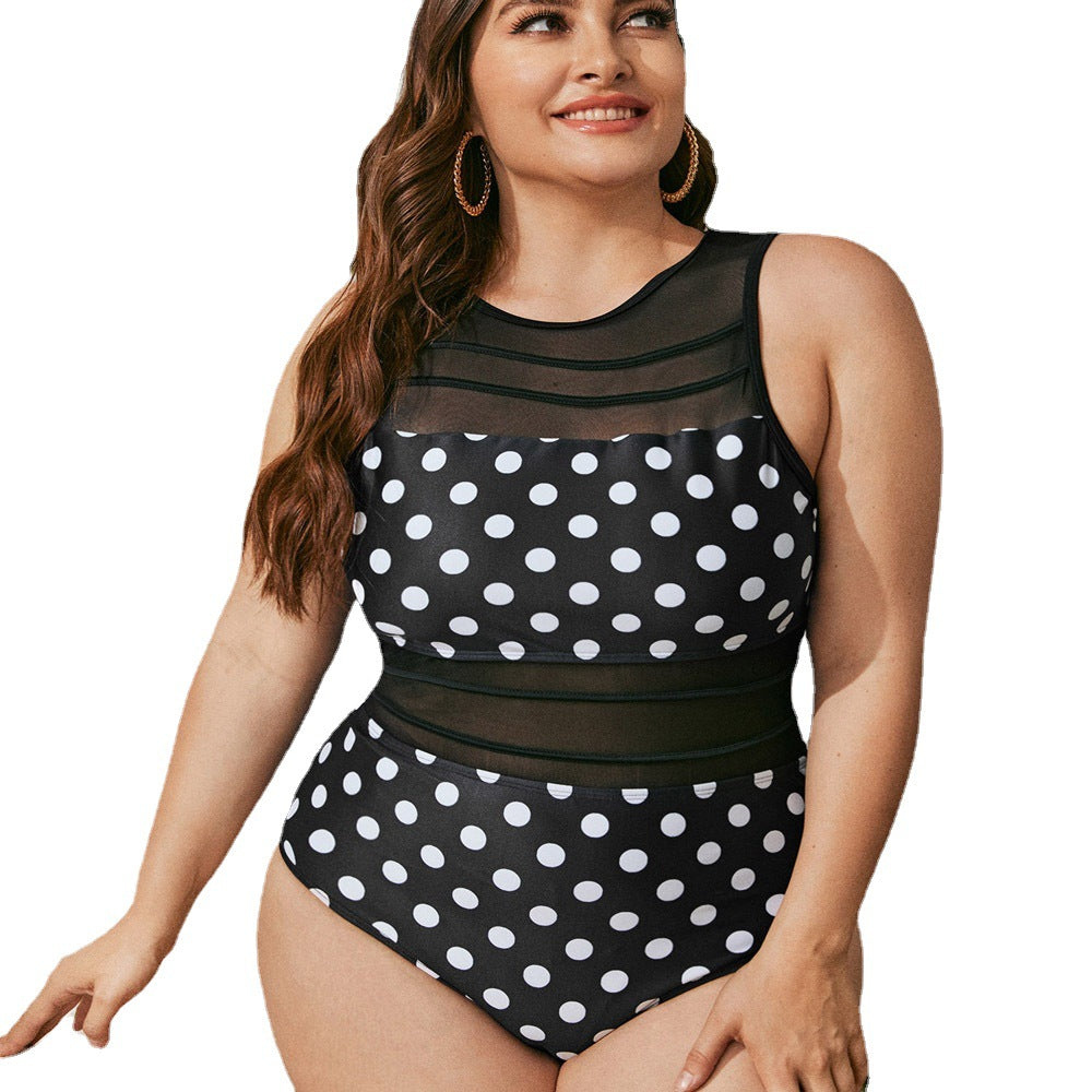 New  plus Size Dress Style Conservative Swimwear  Hot Selling Black White Dots Swimwear
