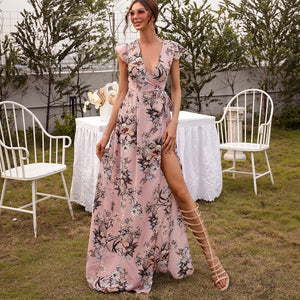 Bohemian Vacation Style Chiffon Printed Dress V-neck Sleeveless Summer Dress 2021 New Women Dress Mid-Length