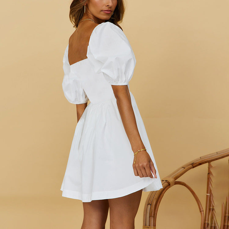 New  Summer Women White Slim V-neck Chiffon Dress