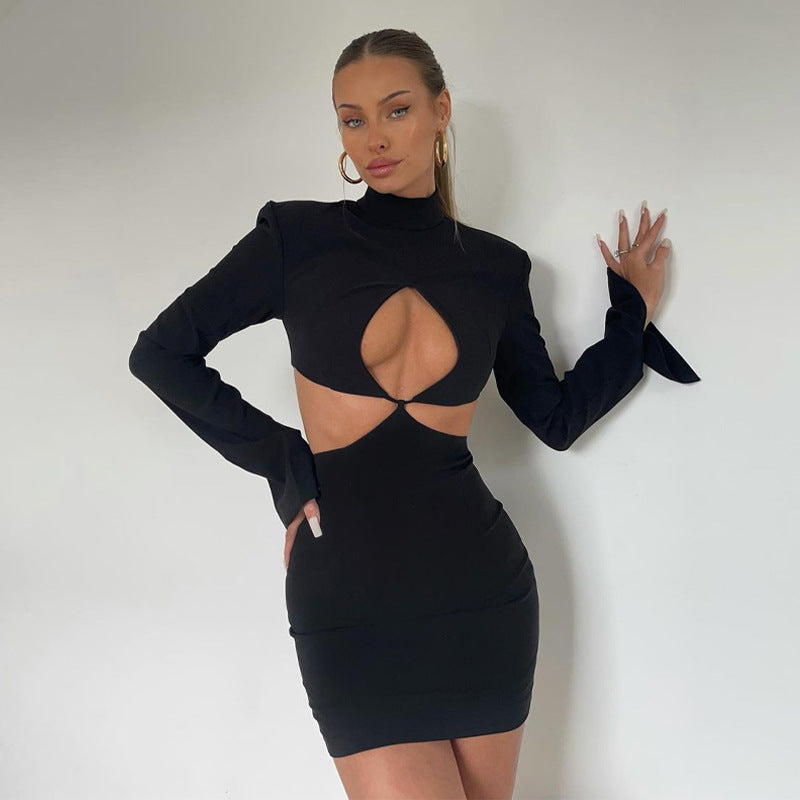 Women Clothing New Winter Sexy Cutout Solid Color Long Sleeve Slim Fas –  Global Fashions GC