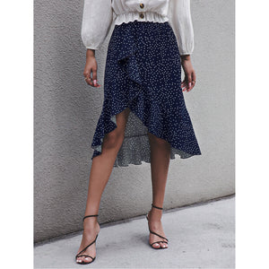 Spring Summer New Irregular Skirt Women Style  Ruffled Polka Dot Dress