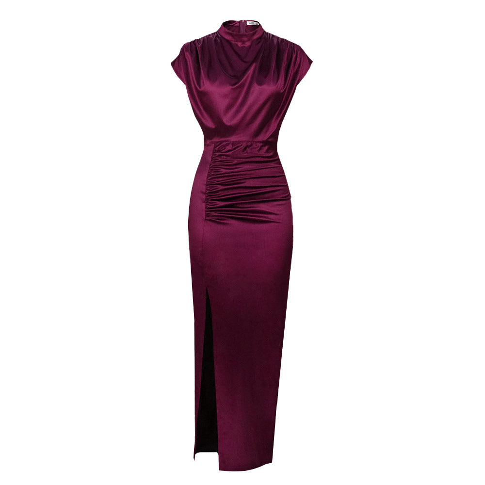 New Maxi Dress Solid Color Dress High Waist Temperament Commuter Red Song Dress Maxi Dresses M / Burgundy New Maxi Dress Solid Color Dress High Waist Temperament Commuter Red Song Dress Maxi Dresses M / Burgundy