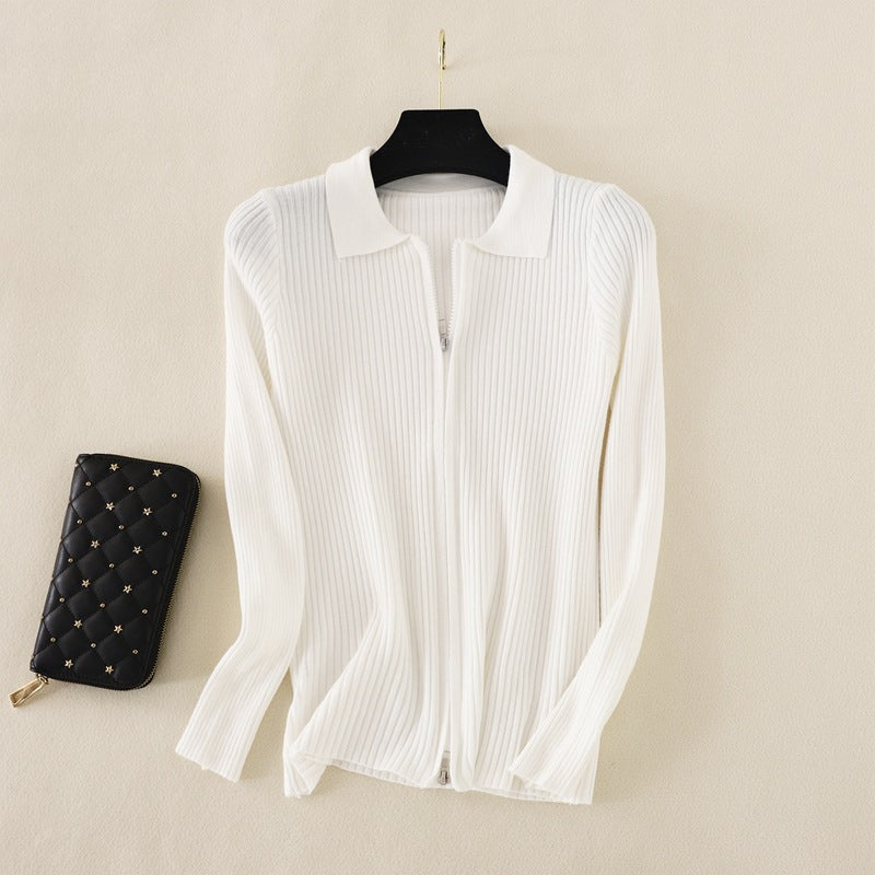 new Knitted Bottoming Shirt Solid Color Slim Fit Top Long Sleeve Polo Collar Women Short Sweater Autumn Winter