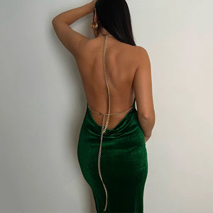 Style Women Clothing 2022 Summer New Fashion Sexy Backless Chain Slim Temperament Dress