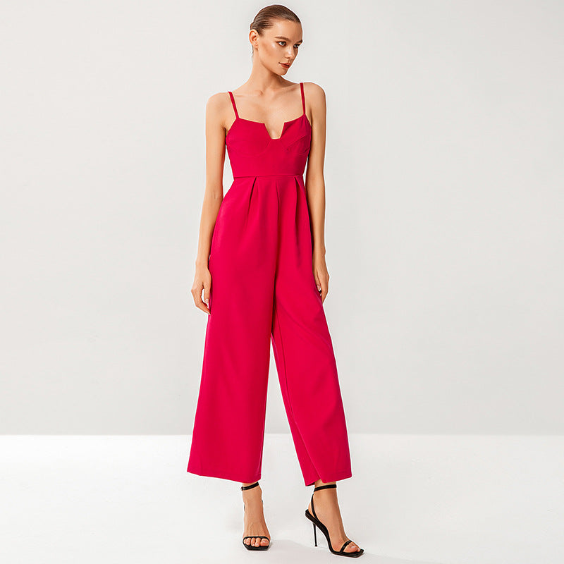 2022 Spring and Summer New  Women Clothing Sexy Suspenders Suit Jumpsuit Nipped Waist Trousers Wide Leg Pants