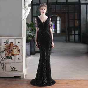 2021new Sequined Fishtail Formal Dress Performance Internet Celebrity Activity Banquet Car Model Etiquette Evening Dress Formal Gown