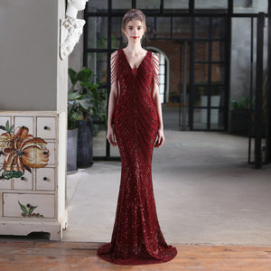 2021new Sequined Fishtail Formal Dress Performance Internet Celebrity Activity Banquet Car Model Etiquette Evening Dress Formal Gown
